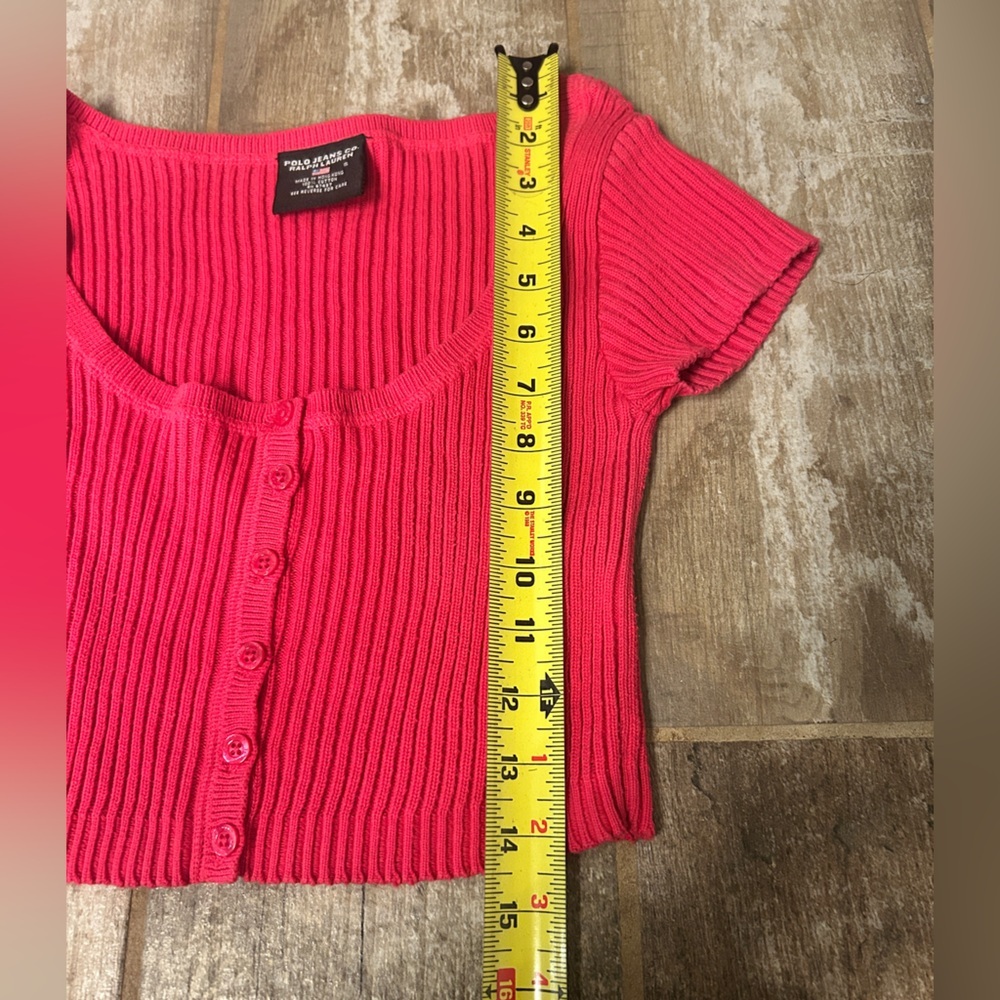 Polo by Ralph Lauren Pink Ribbed Button Crop Top - Picture 4 of 8